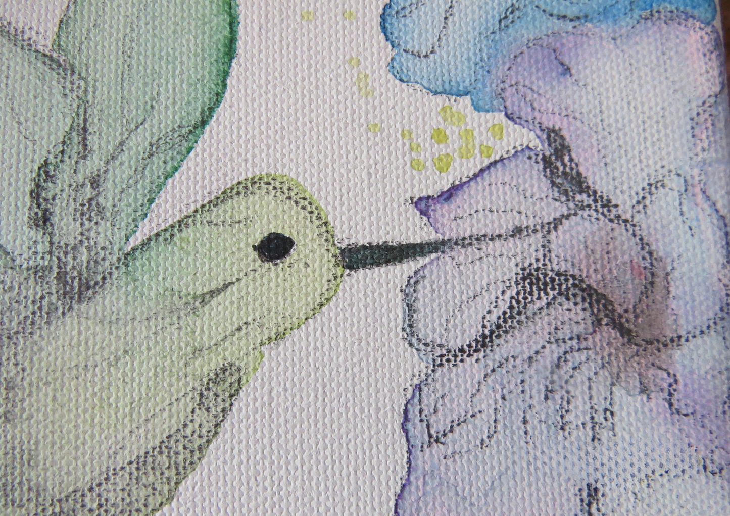 Pintura Original en Acuarelas: Beso de Colibrí entre las Flores - Mayra Diaz Ramos Art